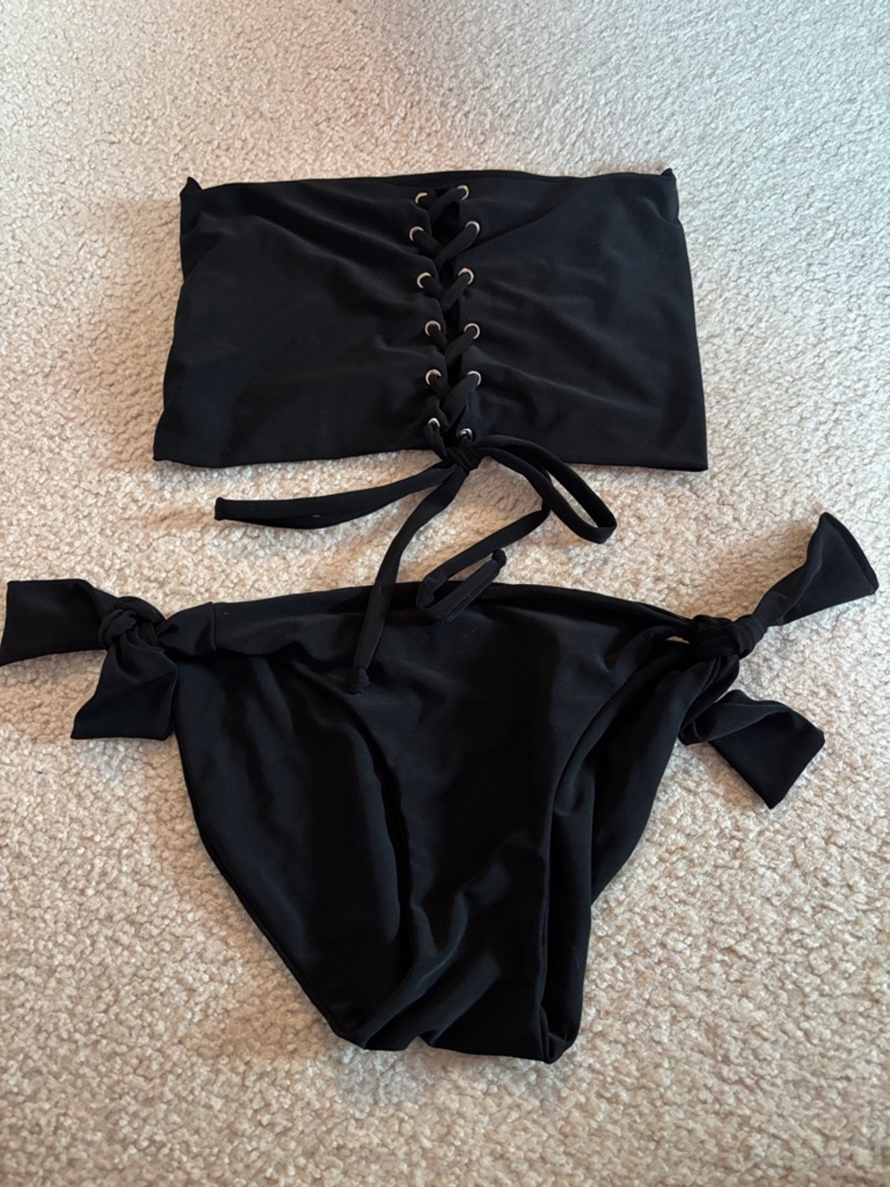 Black Lace-Up Bandeau Bikini